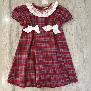 Smockingbird Red Plaid Dress & White  Smocked Collar Size 5
